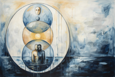 Overlapping symbolic circles show the Self between persona, ego, shadow, and the unconscious.